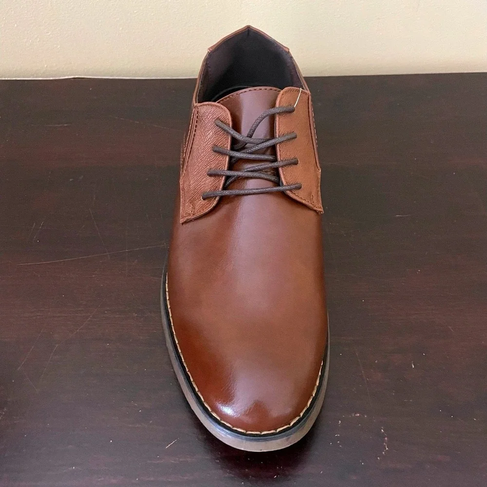 Deer Stags Mens Brown Oxford Dress Shoes Lace Up Textured Accents Solid Brown‎